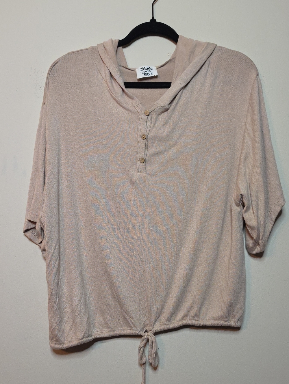 Made With Love Beige Tie-Hem Hooded Top